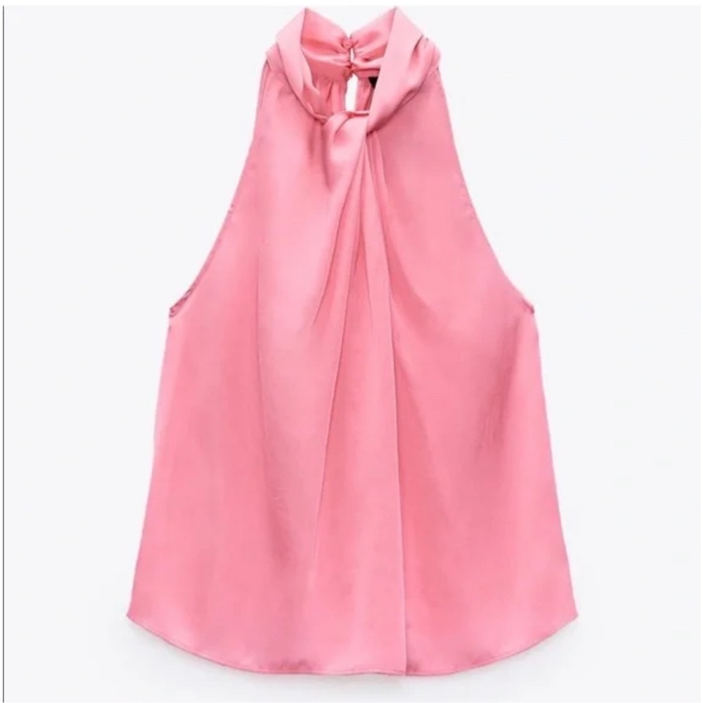 ZARA Satin Effect Knotted Blouse Ref. #1971/102/636 in Hot Pink